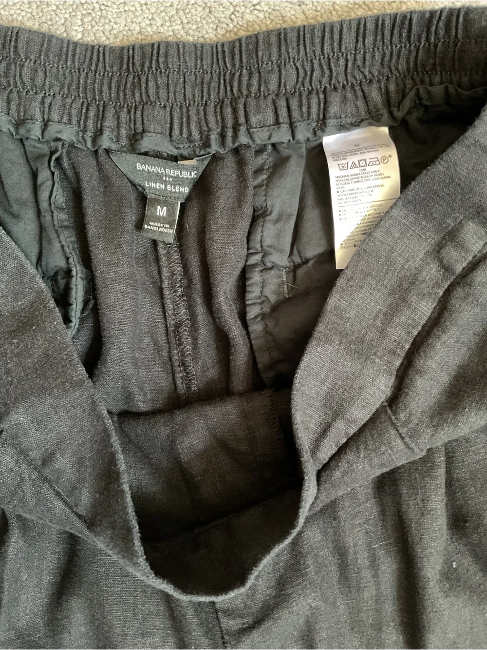 Banana Republic Black Linen Blend Wide Leg Pants Size M Palazzo Culotte Pleated